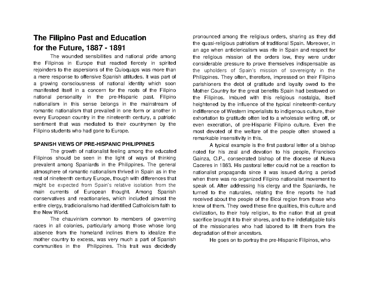Abandonment of Assimilation Lecture Notes: A Study on Rizal’s Vision ...