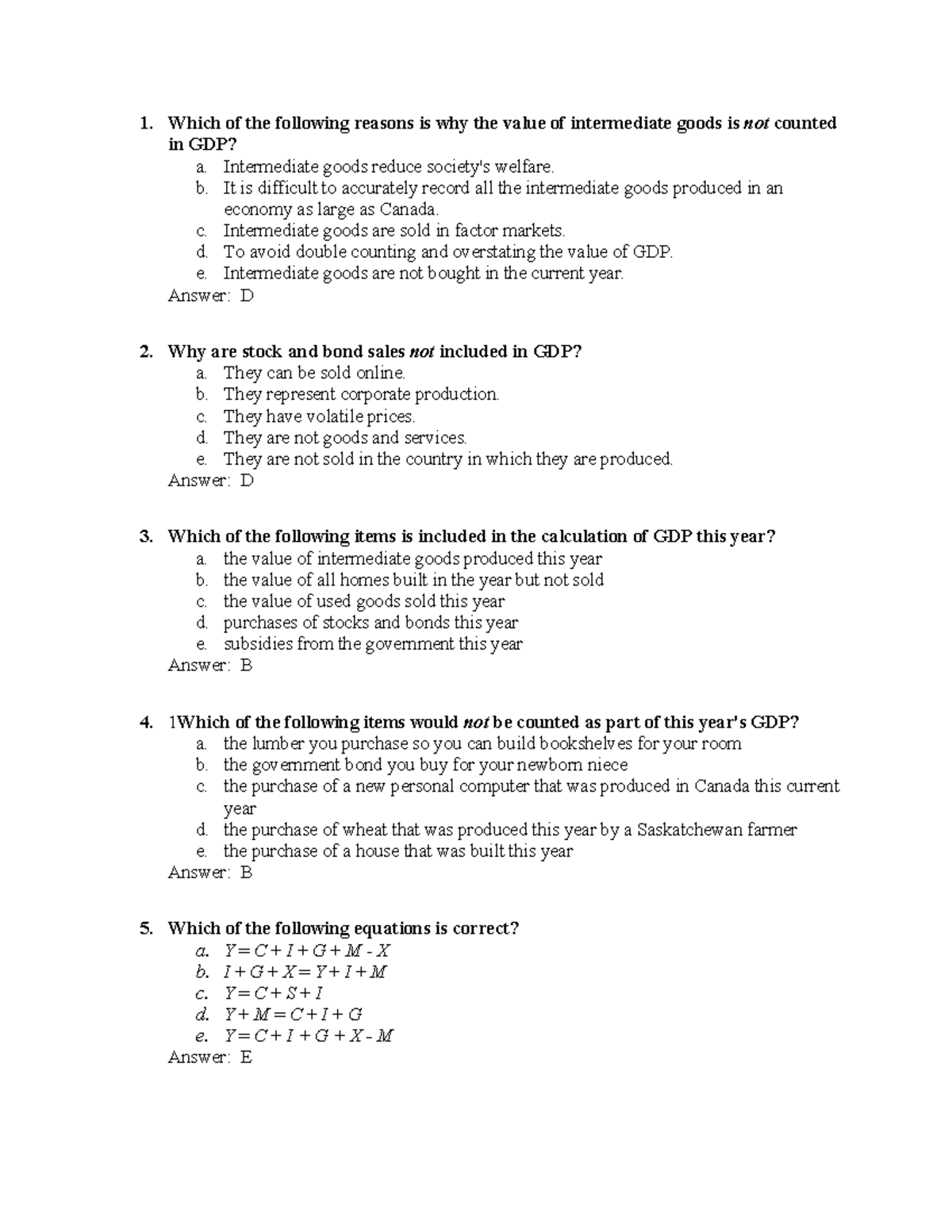 Midterm 2 Practice Questions for Economics (ECO 101) - Studocu