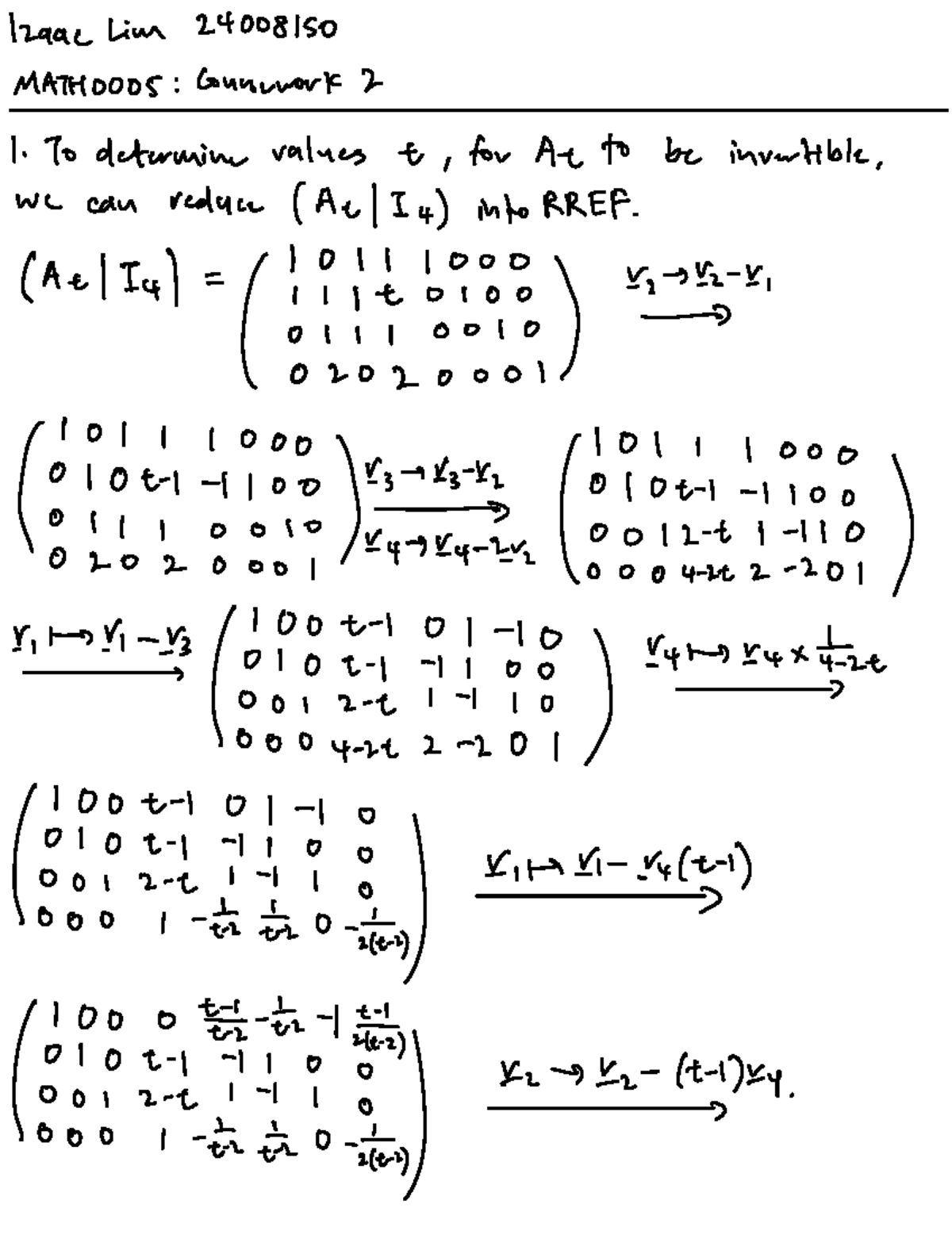MATH0005 Coursework 2 - Invertibility and RREF Analysis - Studocu