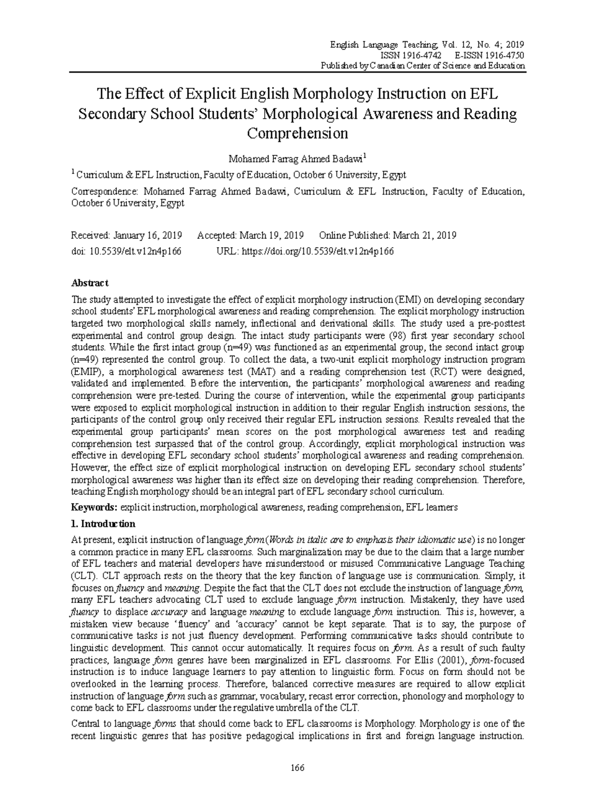 The Impact of Explicit Morphology Instruction on EFL Learners' Skills ...
