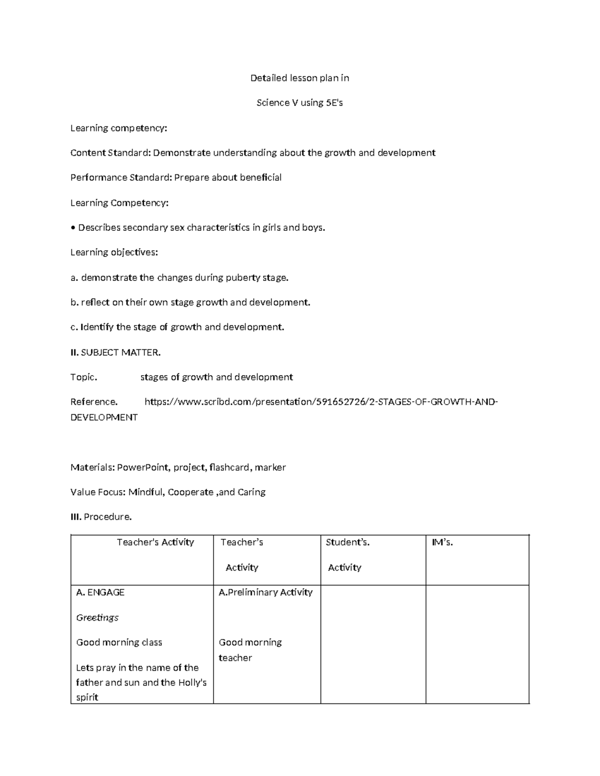 Revised Lesson Plan in Science V: Growth & Development Stages - Studocu