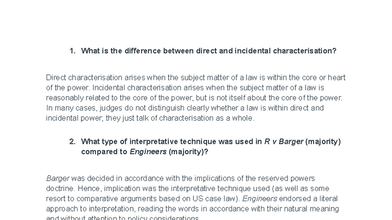 3.0 - Characterisation and Constitutional Interpretation: Direct vs ...