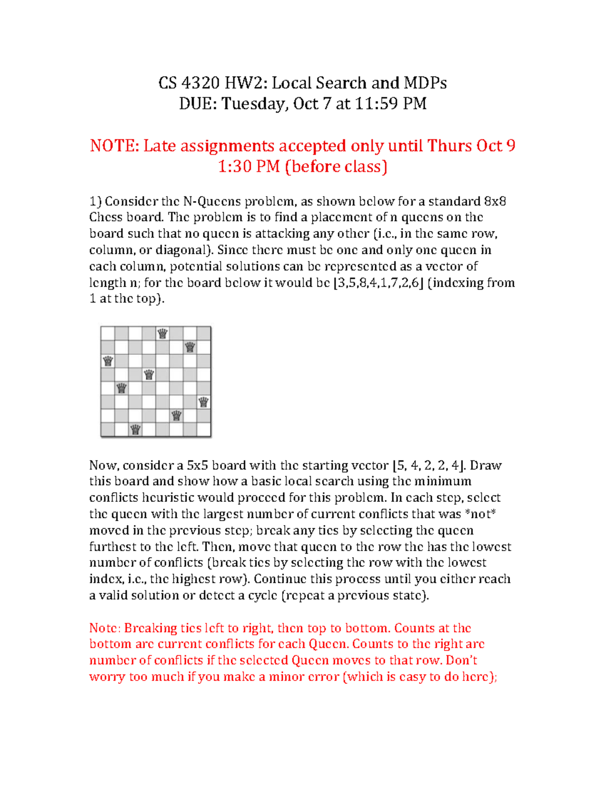 CS 4320 HW2: Local Search & MDPs - N-Queens Problem Analysis - Studocu