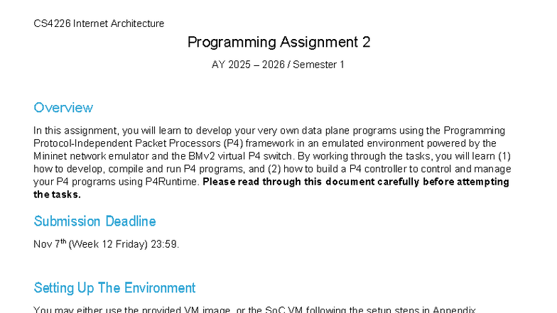 CS4226 Internet Architecture Programming Assignment 2 Guide - Studocu