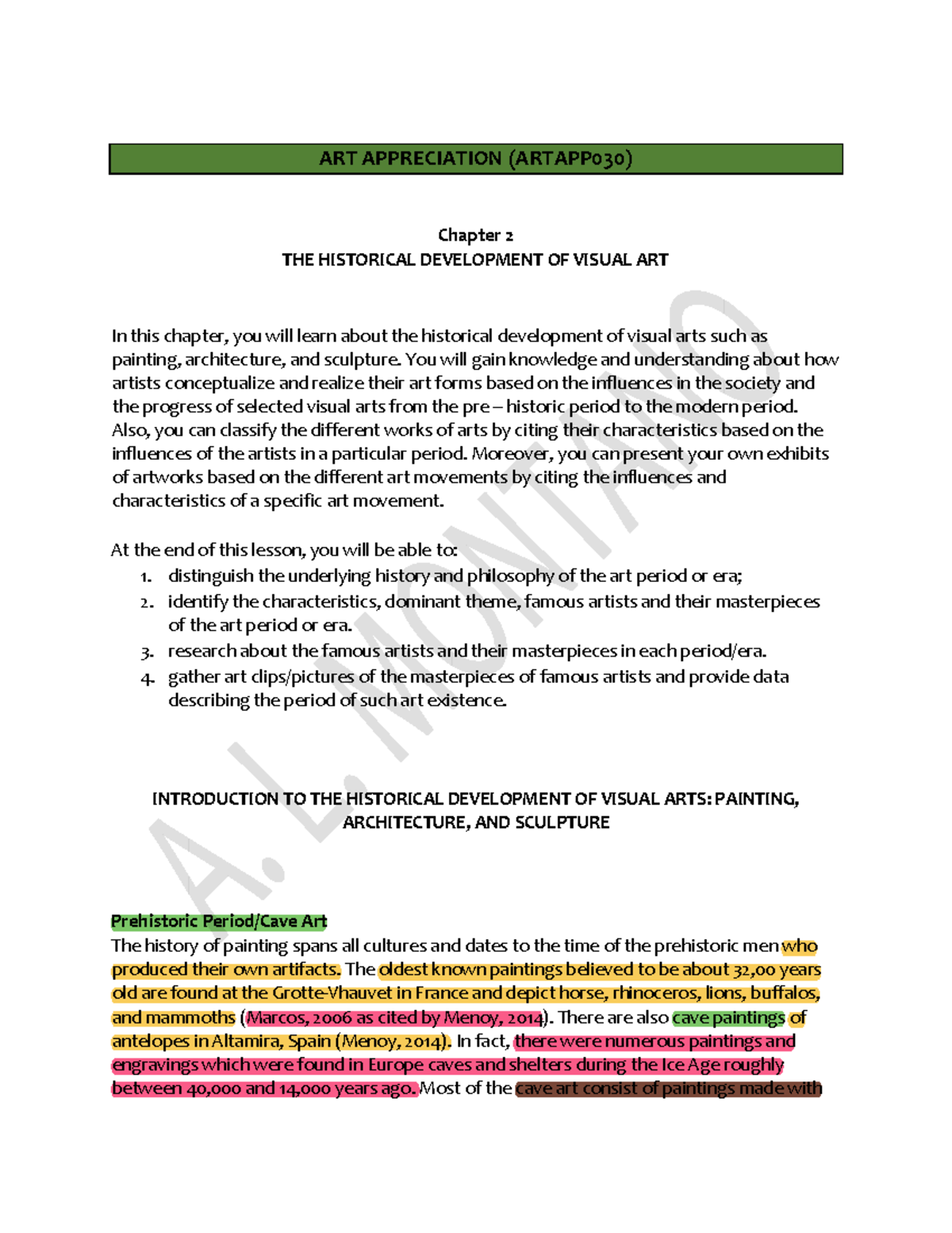 ART APPRECIATION (ARTAPP030) Chapter 2: Historical Development of ...