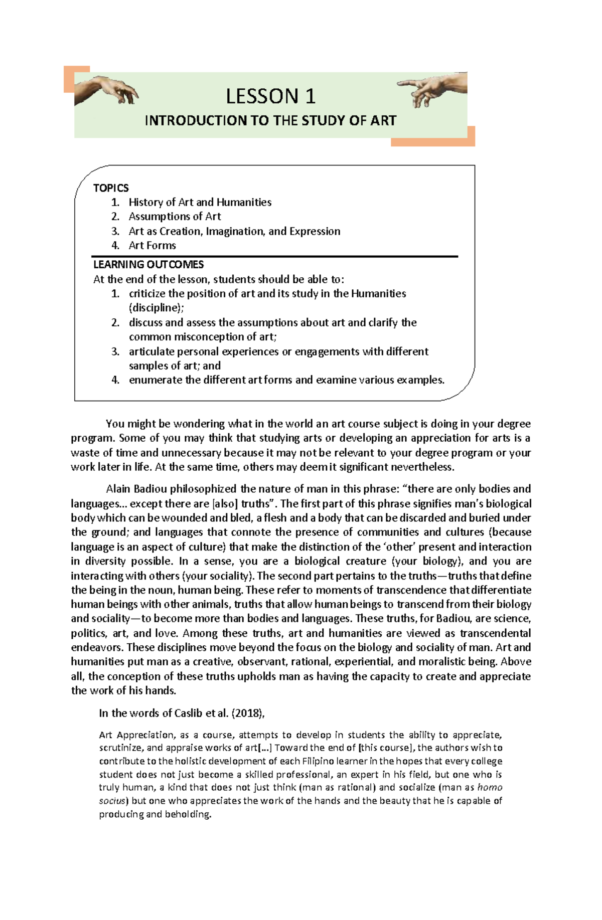 ART APP 101: Introduction to Art and Humanities - Lesson 1 Summary ...