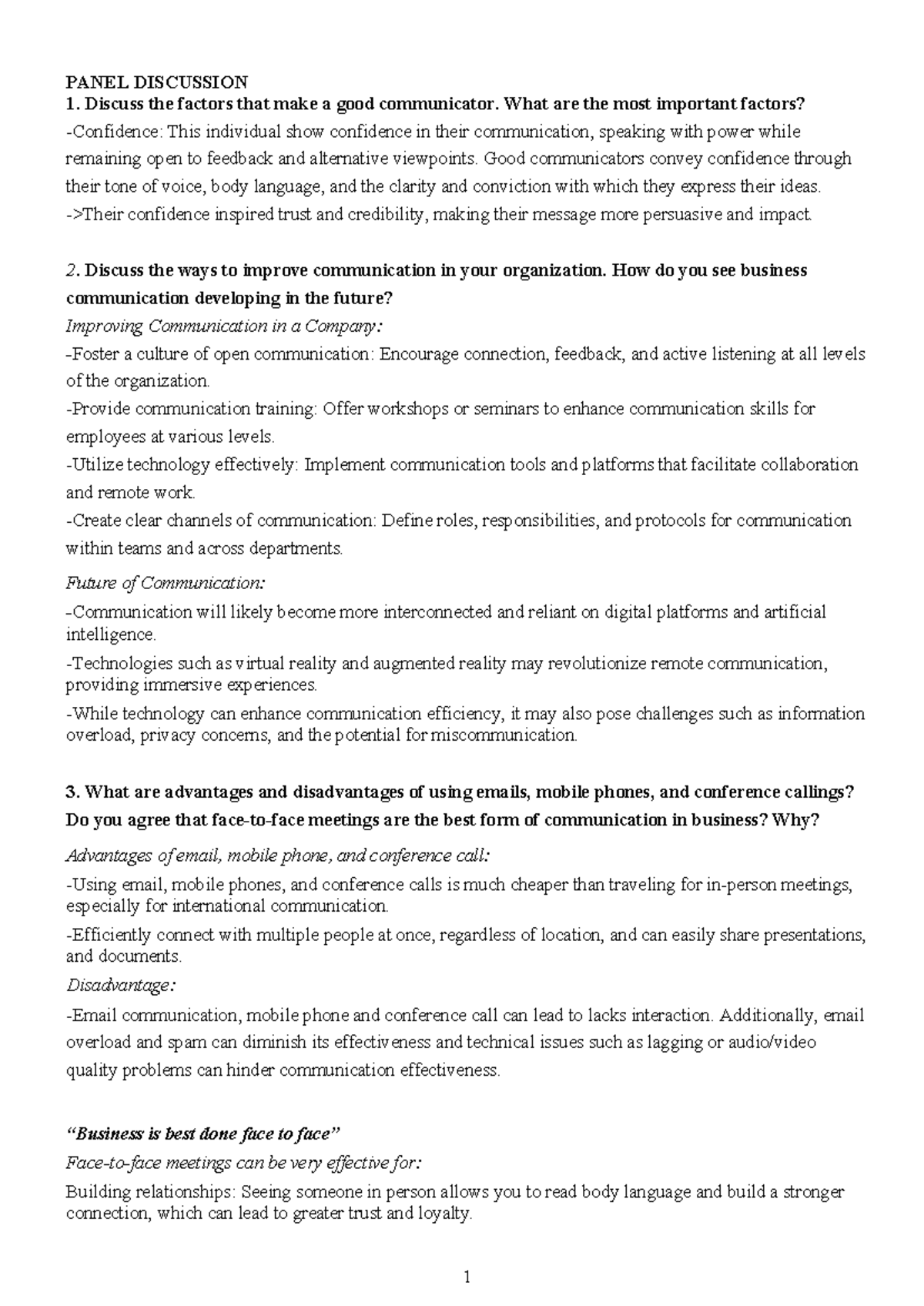 ENM401 Speaking Questions Review for Communication Skills - Studocu