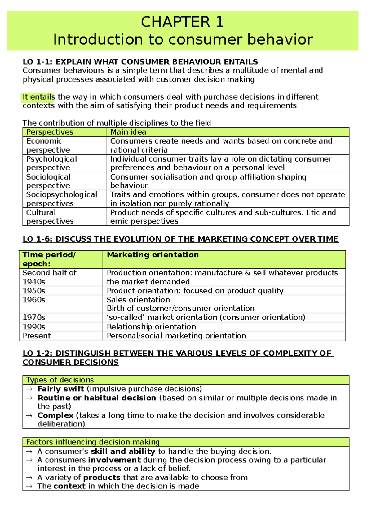 Chapter 1 - Study notes - LO 1-1: EXPLAIN WHAT CONSUMER BEHAVIOUR ...