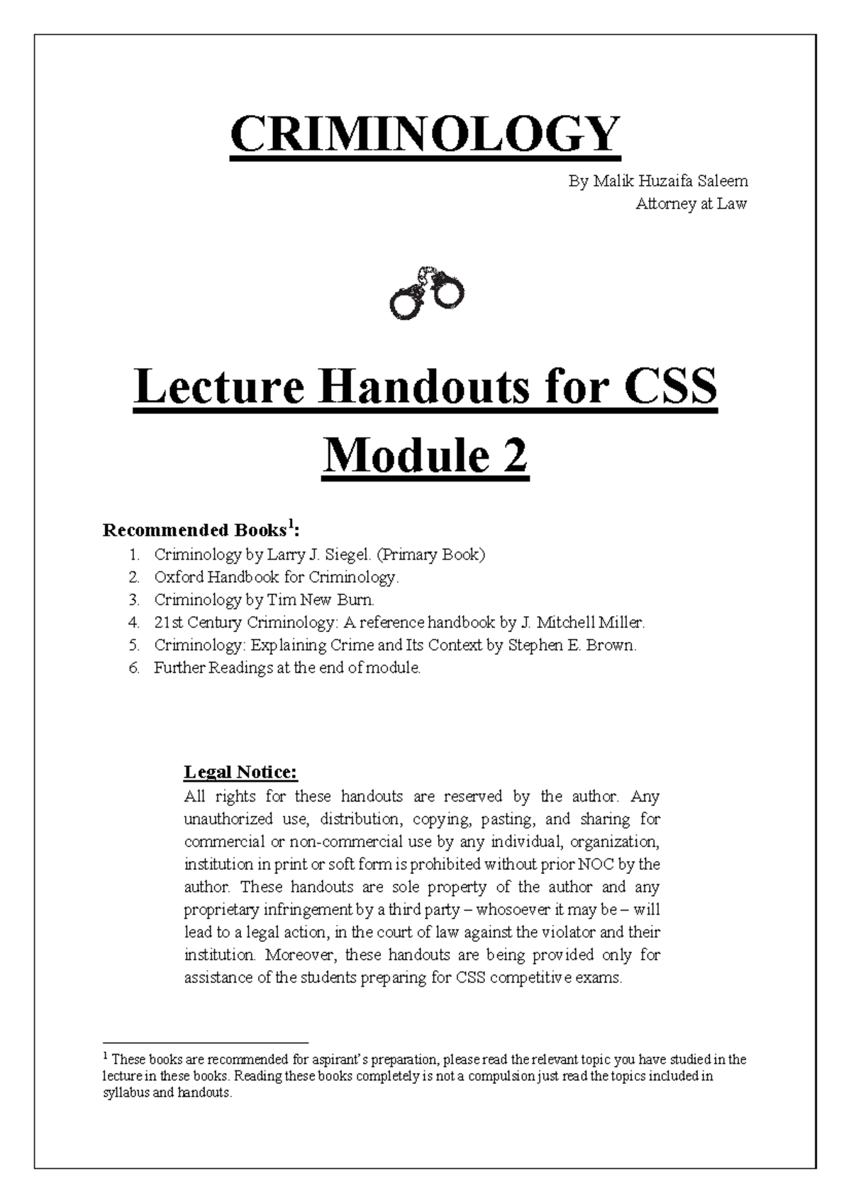 CRIMINOLOGY CSS Module 2 Lecture Handouts by Malik Huzaifa - Studocu