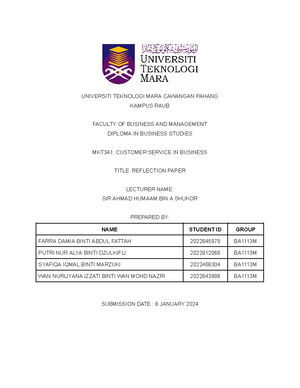 ASSIGNMENT MGT269 - UNIVERSITI TEKNOLOGI MARA PAHANG BRANCH RAUB CAMPUS ...