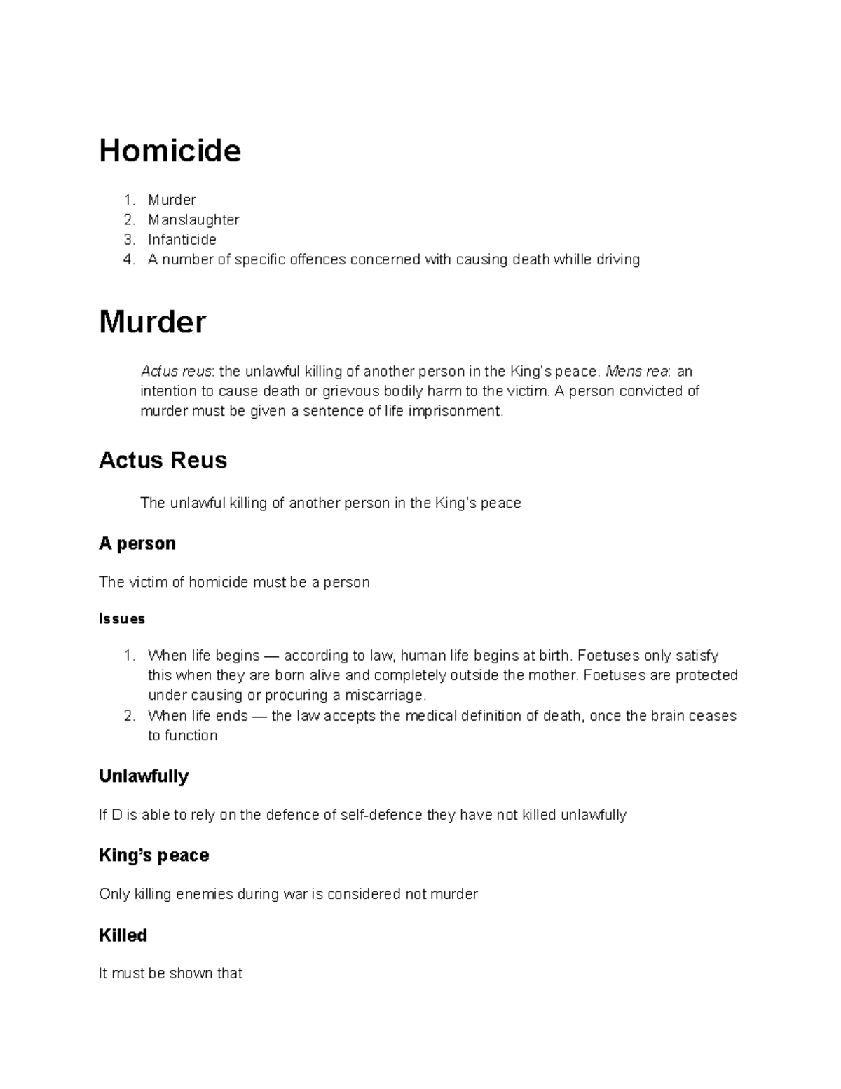 Homicide Law: Understanding Murder, Manslaughter & Defenses (LAW101 ...