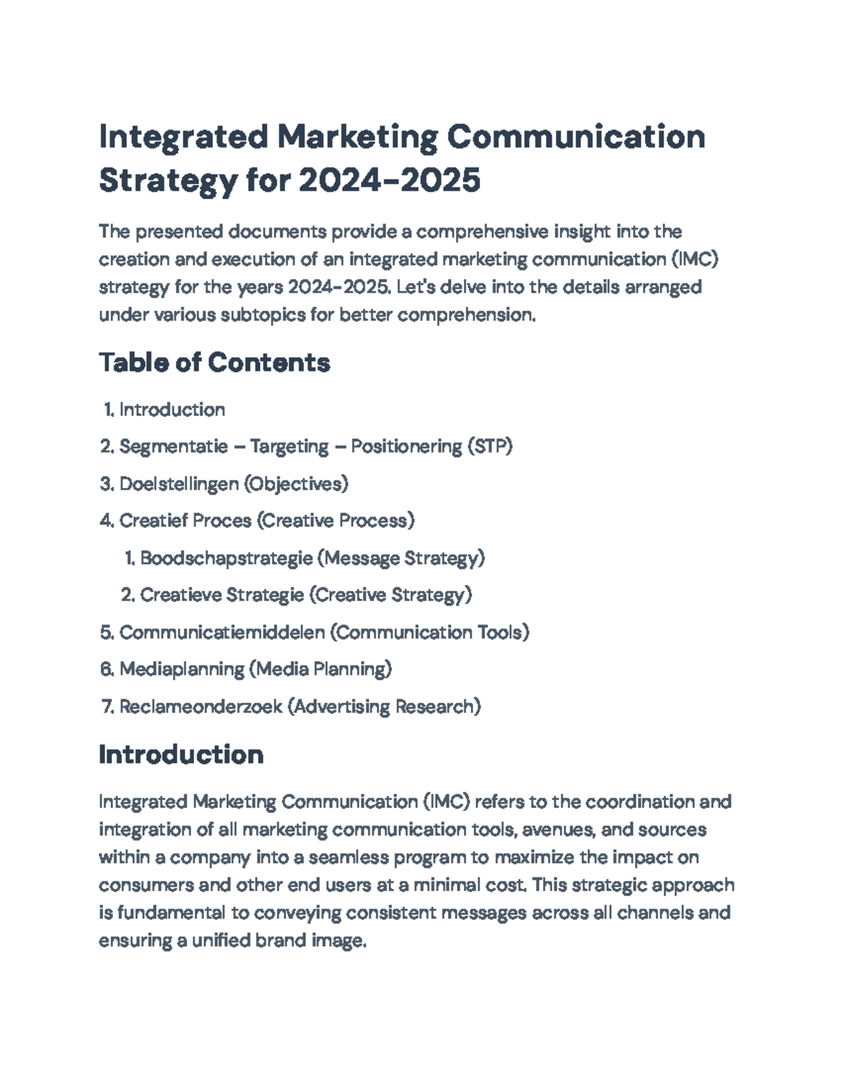 Integrated Marketing Communication (IMC) Strategy for 2024-2025 - Studocu