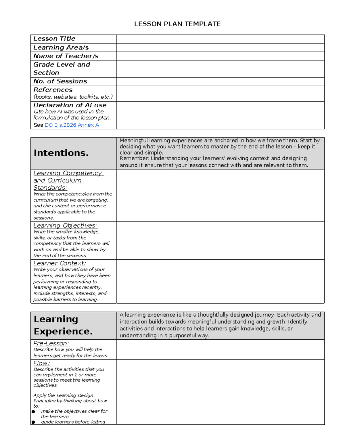 Three Term Lesson Plan Format - ILAW Template for Effective Teaching ...