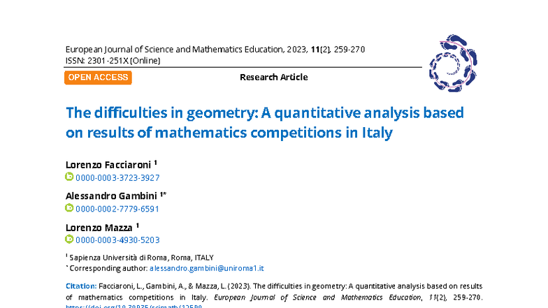 Difficulties in Geometry: A Quantitative Analysis of Math Competitions ...