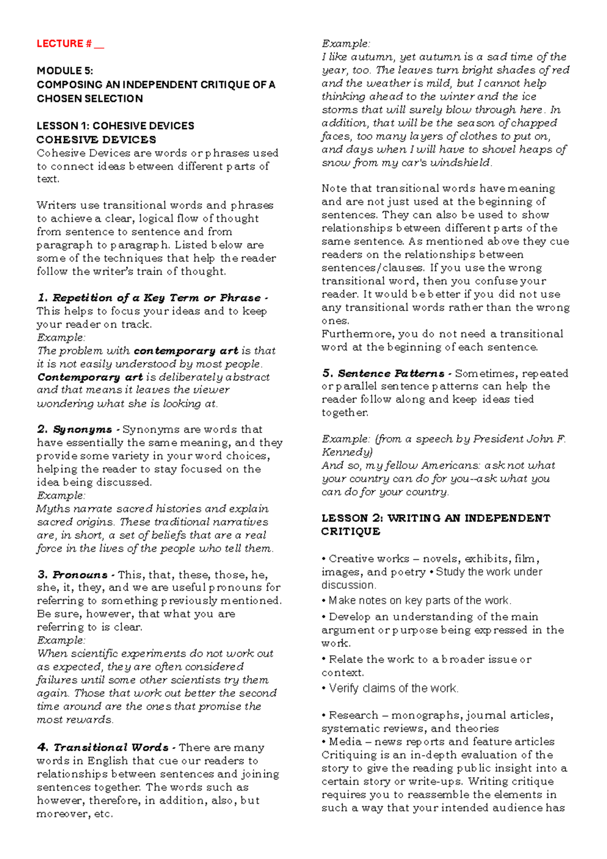 Lecture Grade 10 Module-5-AND-6 - LECTURE # __ MODULE 5: COMPOSING AN ...
