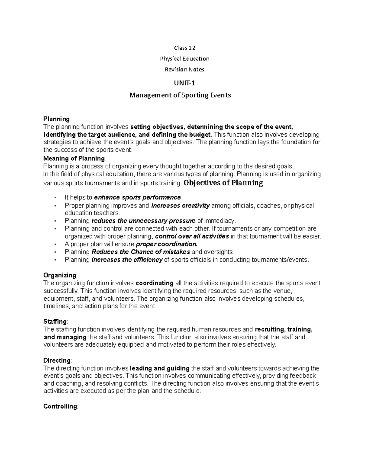 Class 12 Physical Education Revision Notes: Comprehensive Coverage ...