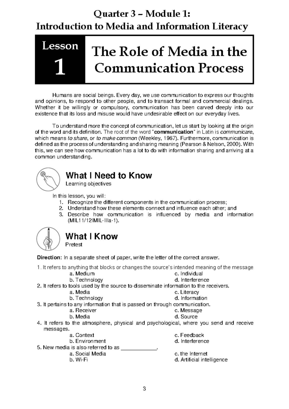 Lesson on Media and Information Literacy (MIL11/12 IMIL-IIIa-1) - Studocu