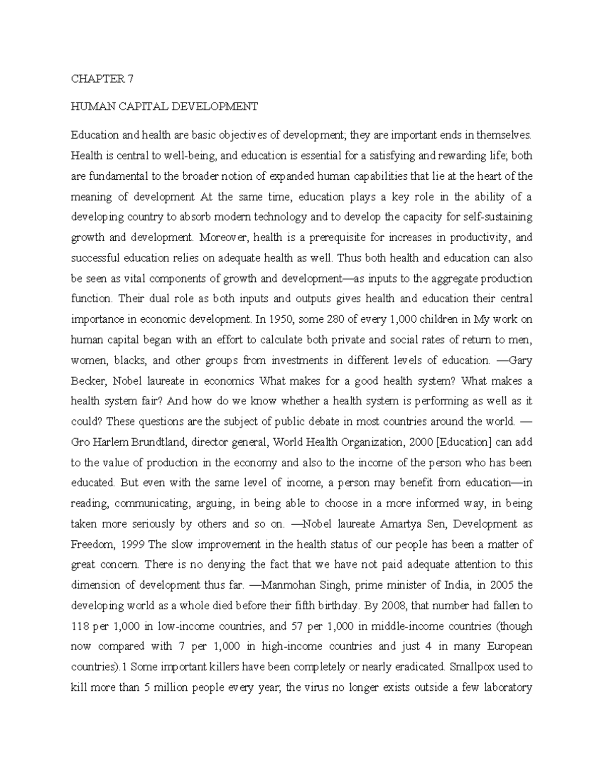 CHAPTER 7: HUMAN CAPITAL DEVELOPMENT - EDUCATION AND HEALTH - Studocu