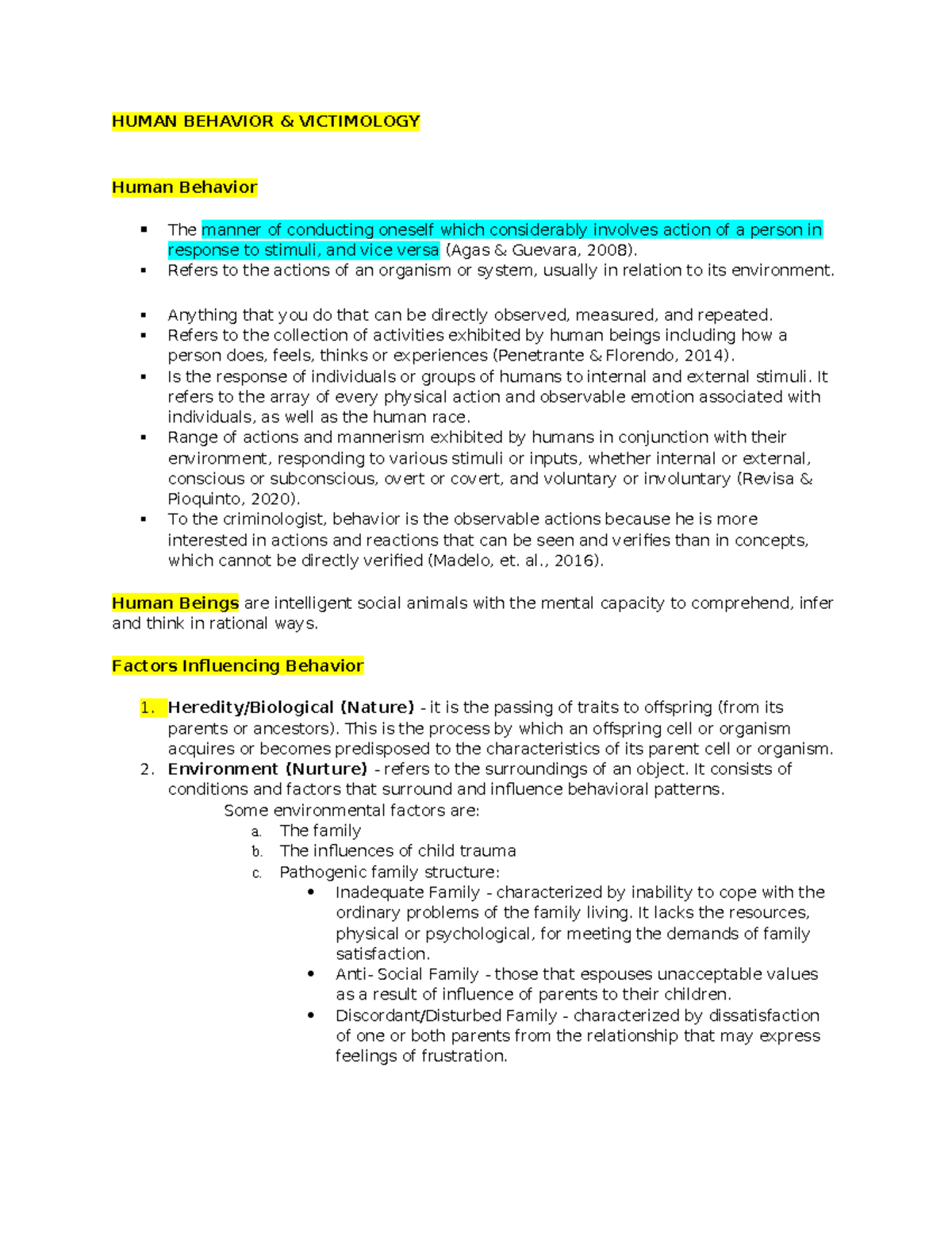 Human Behavior Additional Notes for Prelim to Midterm Exam (HB 101 ...