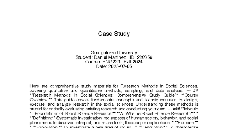 Case Study: Research Methods in Social Sciences for ENG220 - Studocu