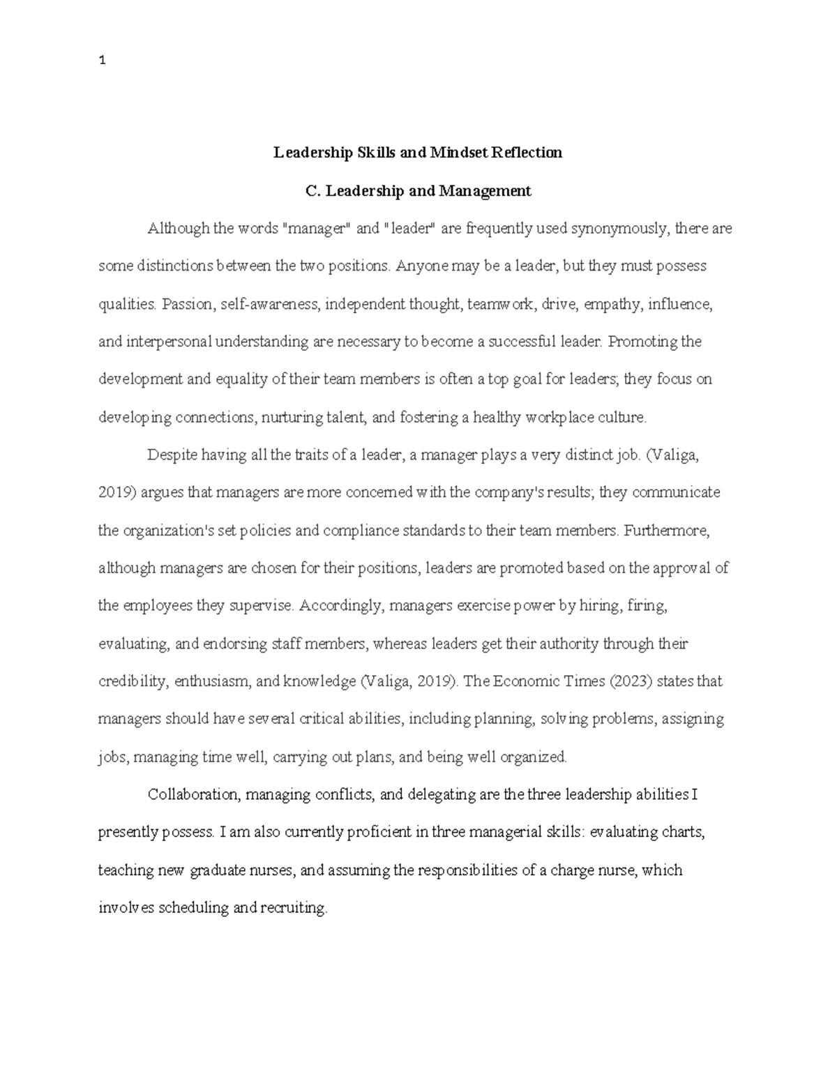 Task Two Leadership Skills and Mindset Reflection Template - Leadership ...