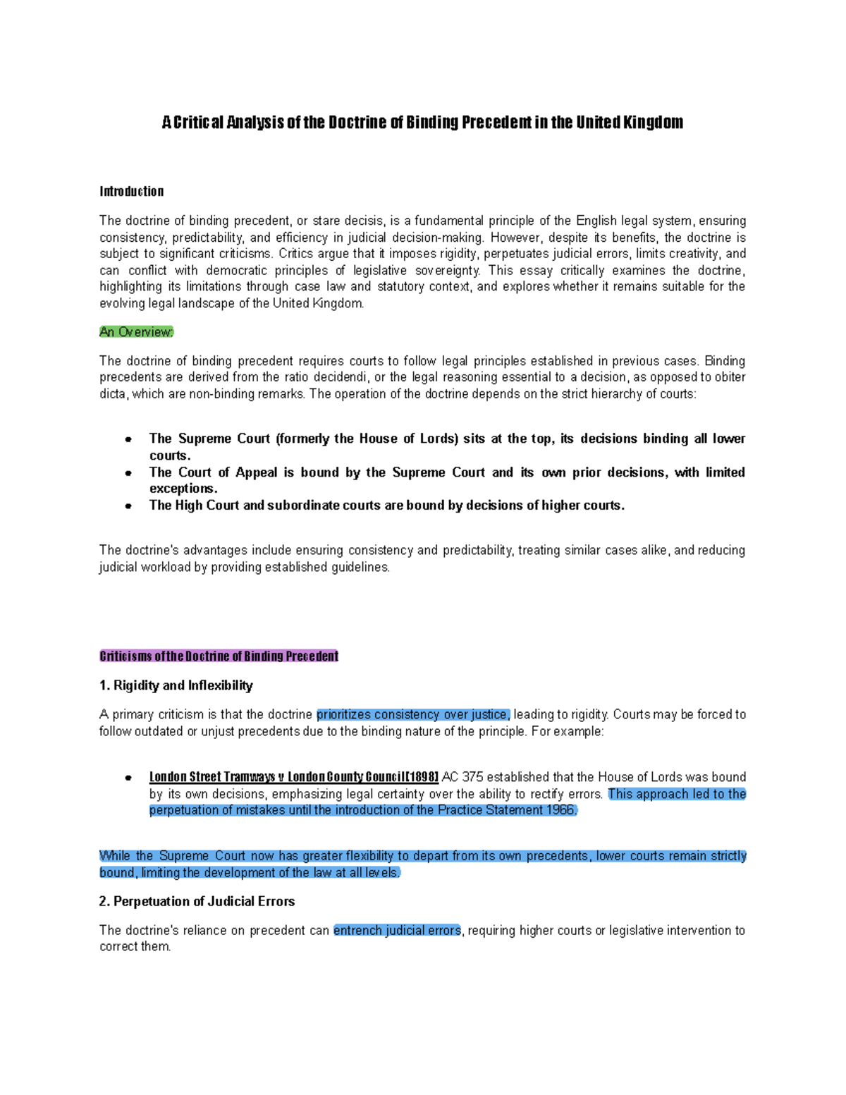 DOP Criticism: Analyzing the Doctrine of Binding Precedent in the UK ...