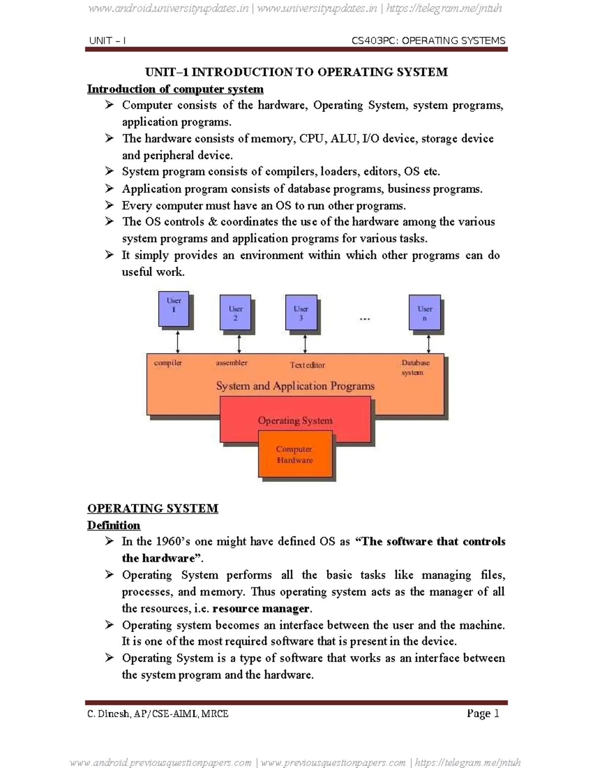 UNIT I CS403PC: INTRODUCTION TO OPERATING SYSTEMS - Studocu