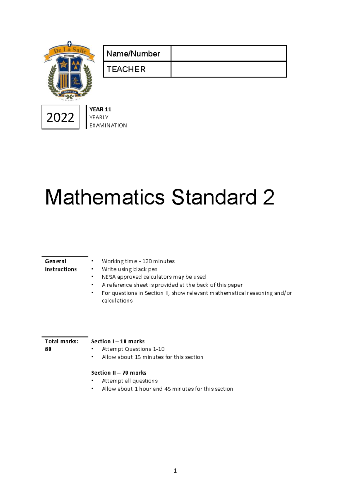 Year 11 Mathematics Standard 2 AT3 2022 - Practice Exam - Studocu