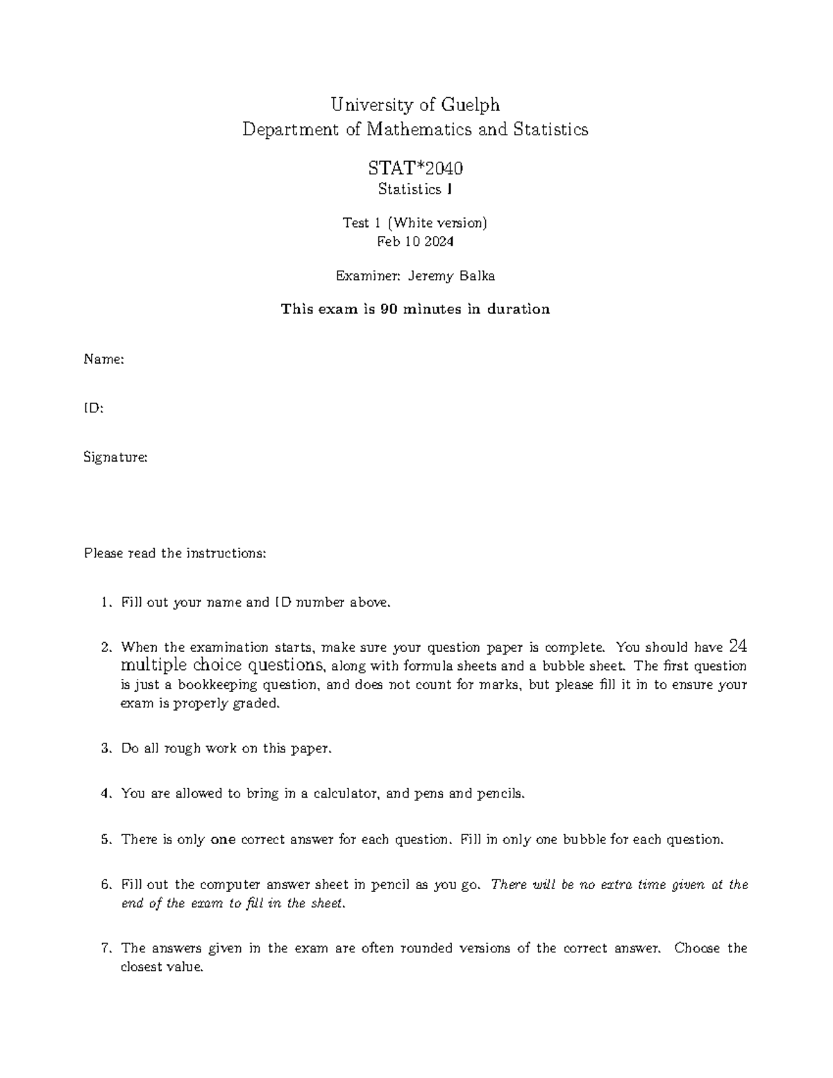 2040 W24 T1 W - Statistics I Test 1 Practice Exam Notes - Studocu