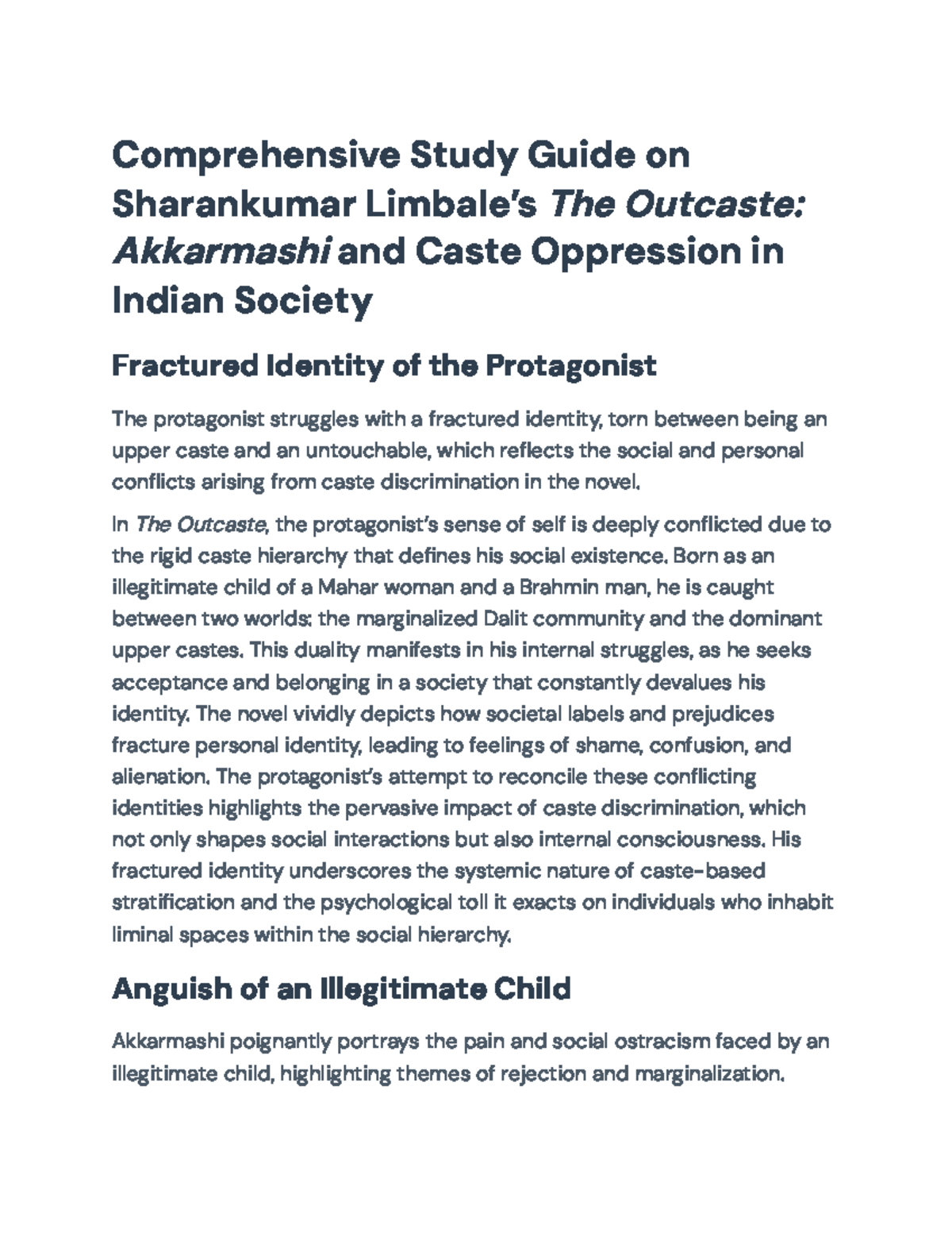 Comprehensive Study Guide: Limbale's *The Outcaste* and Caste ...