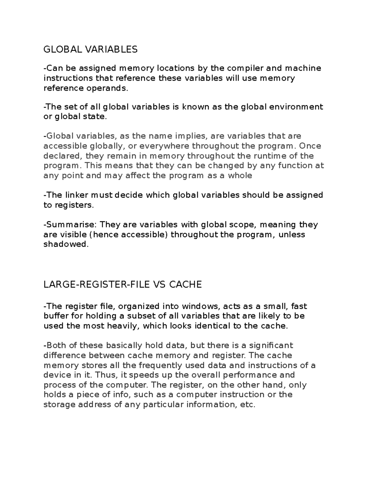 Global Variables + Large Register FILE VS Cache - GLOBAL VARIABLES -Can ...