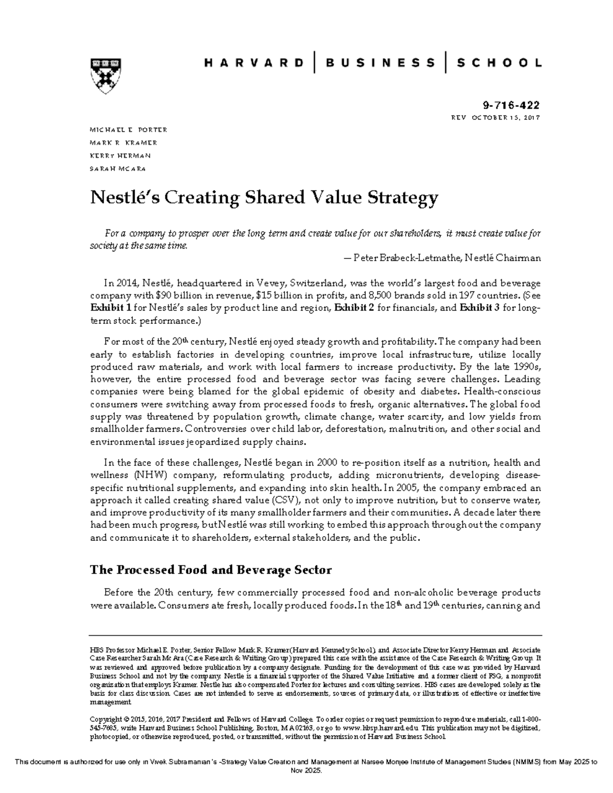 Creating Shared Value Strategy: Nestlé Case Study (NMIMS) - Studocu