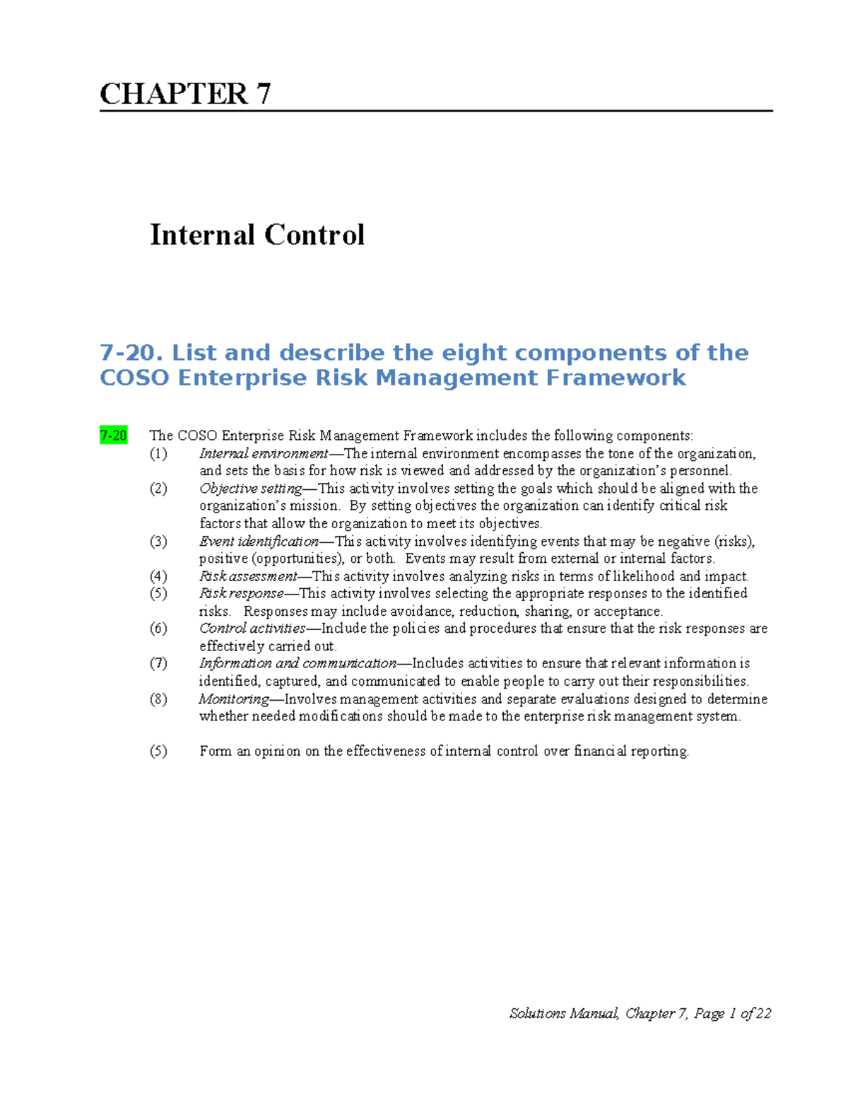 审计7 - prac - CHAPTER 7 Internal Control 7-20. List and describe the ...