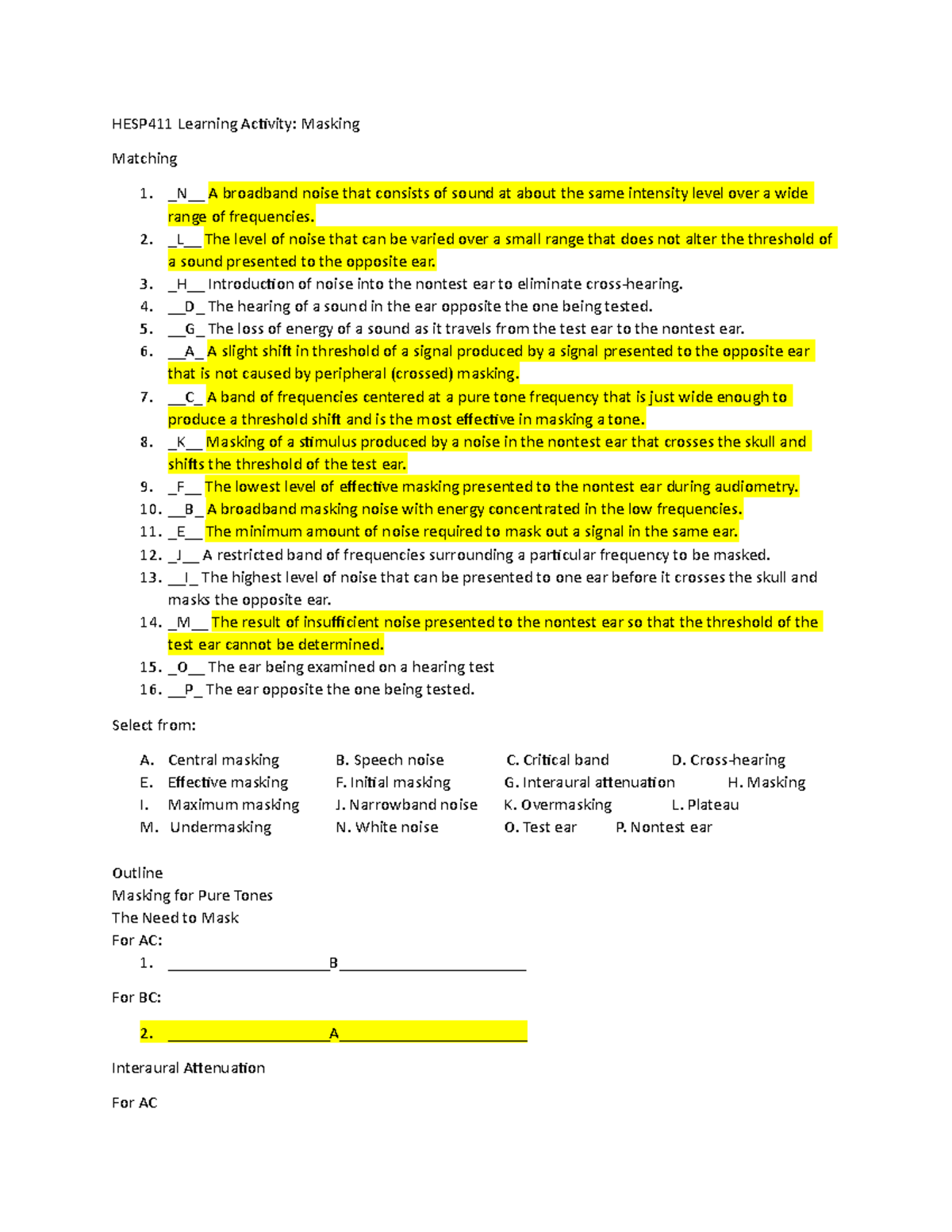 Masking Learning Activity - HESP411 Learning Activity: Masking Matching ...