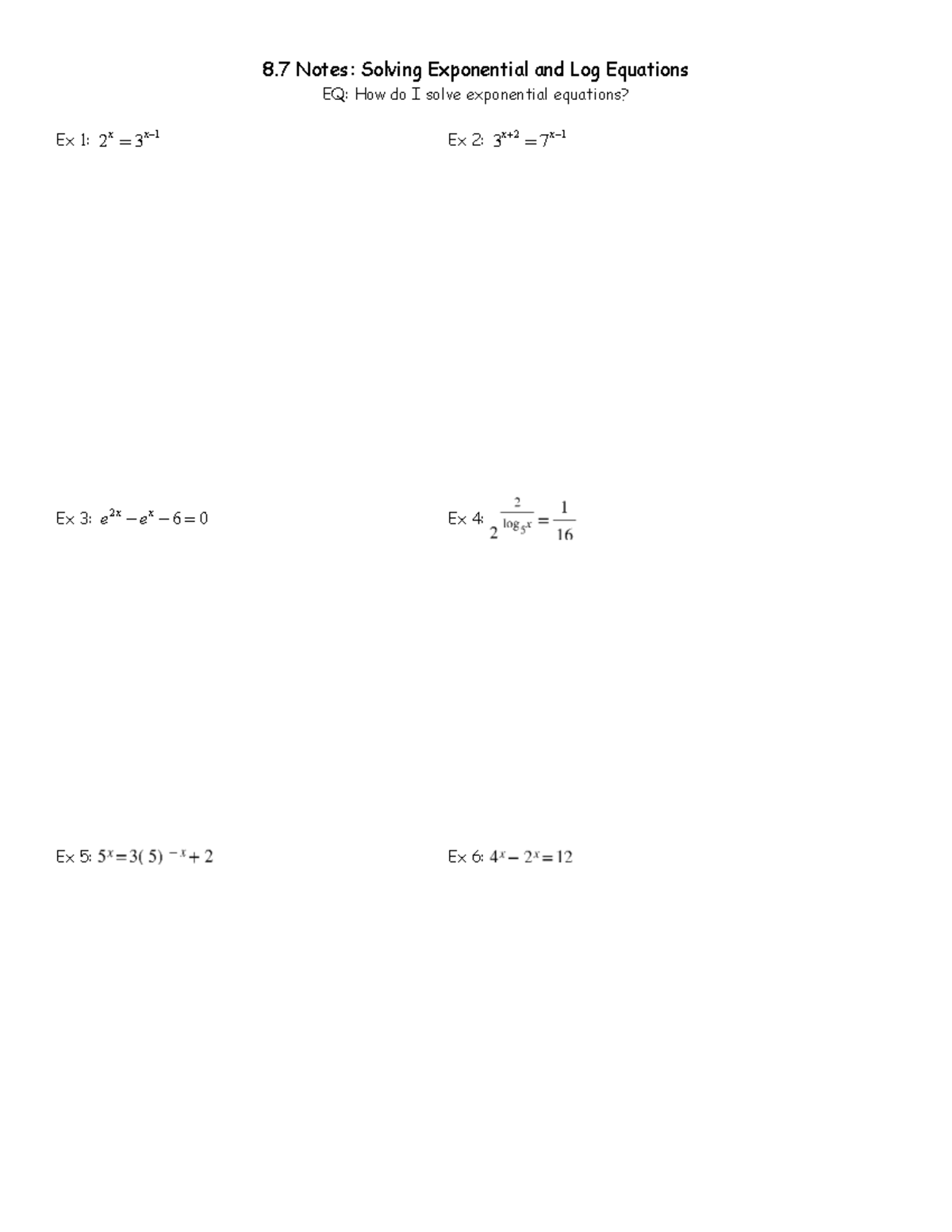 8.7 Notes: Solving Exponential & Logarithmic Equations - Studocu