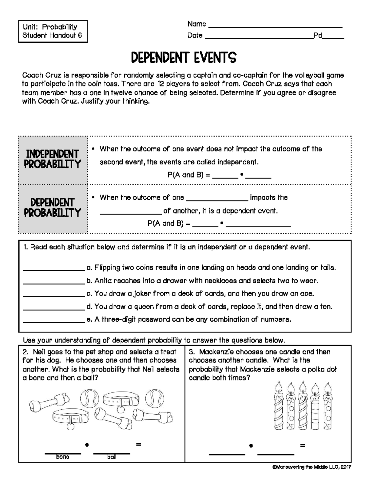 7th CCSS Probability Student Handouts - 2021 Edition - Name Unit ...