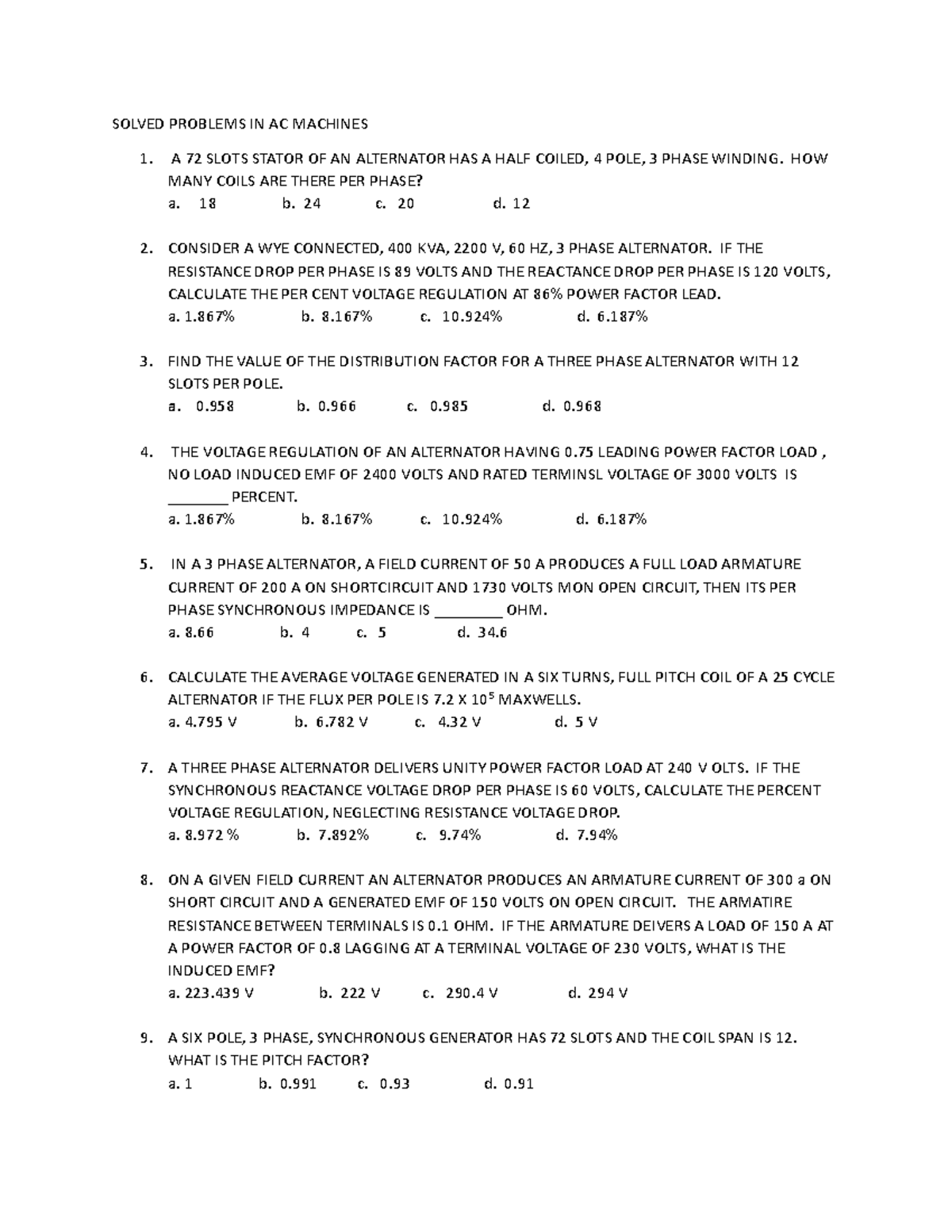Solved Problems in AC Machines (Course Code: AC101) - Studocu