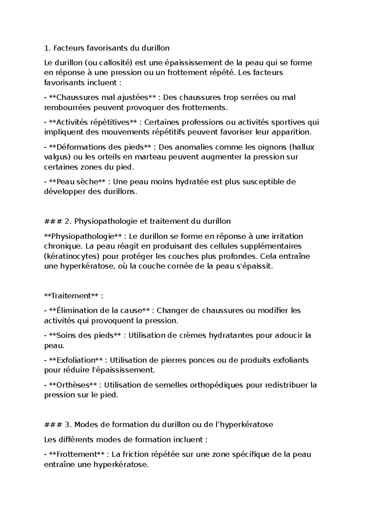 Quest. REP. sous colle 1 - Facteurs favorisants du durillon Le durillon ...