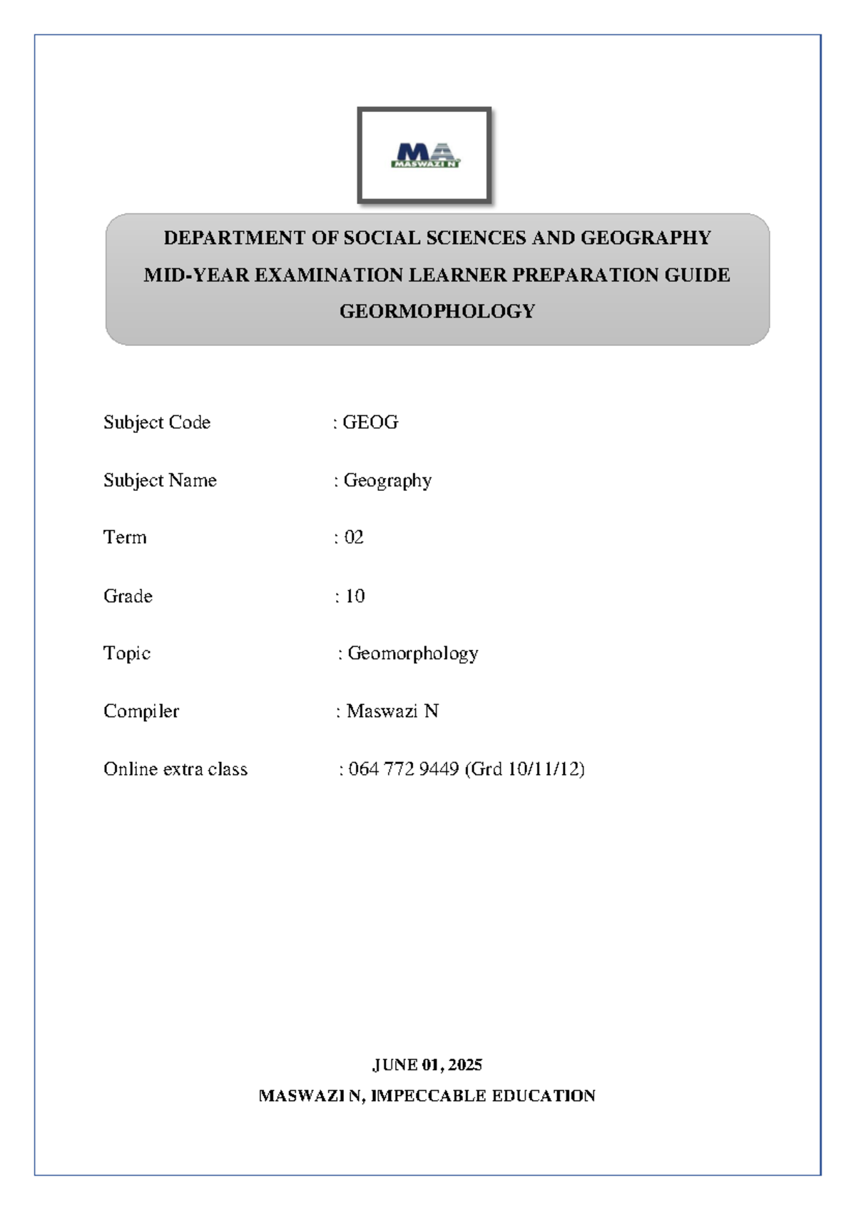 GEOG 10 Term 2 Final Exam Study Guide: Geomorphology Insights - Studocu