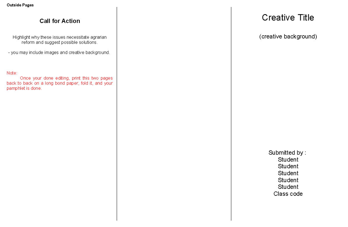 Pamphlet Template - Outside Pages Call for Action Highlight why these ...
