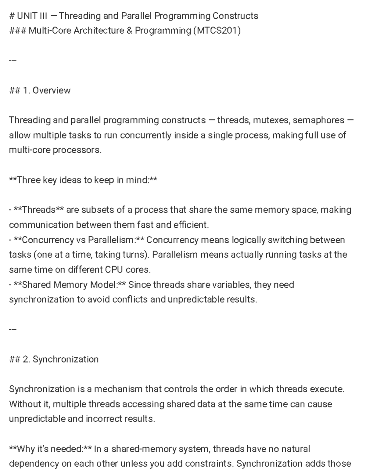 MTCS201 Final Exam Notes: Threading & Parallel Programming Constructs ...