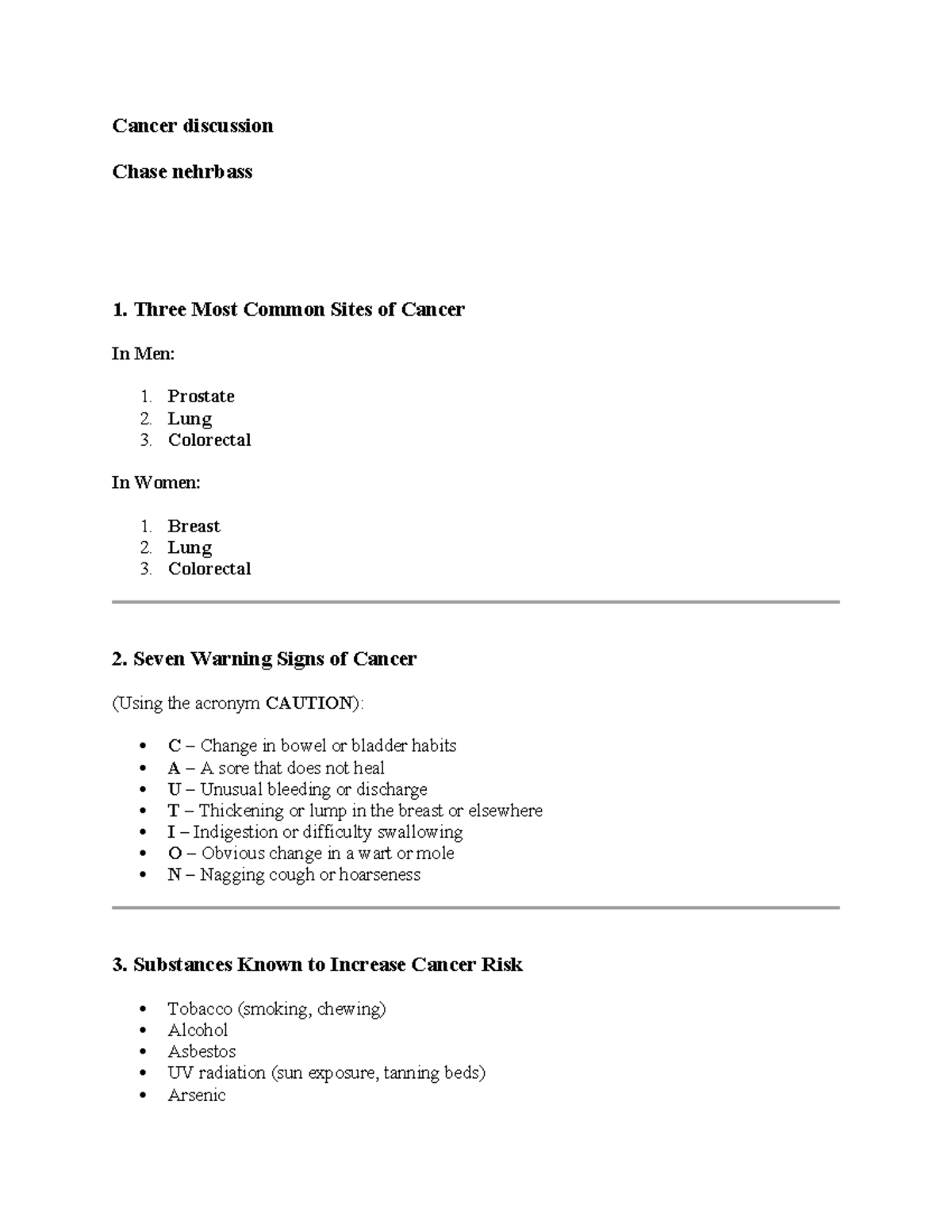 Cancer Discussion Notes: Common Sites, Risks, and Screening Guidelines ...
