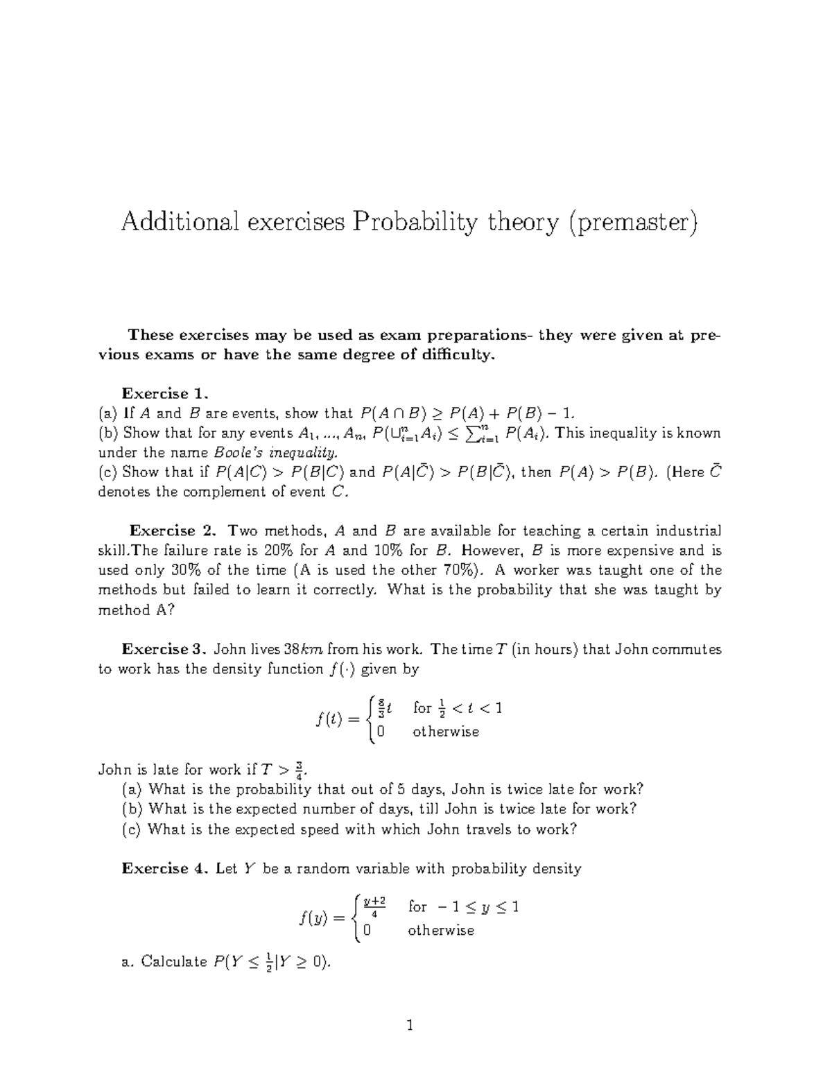 Oefen Tentamen 20 Okt 2016 - Probability Theory (Pre-master) Vragen ...