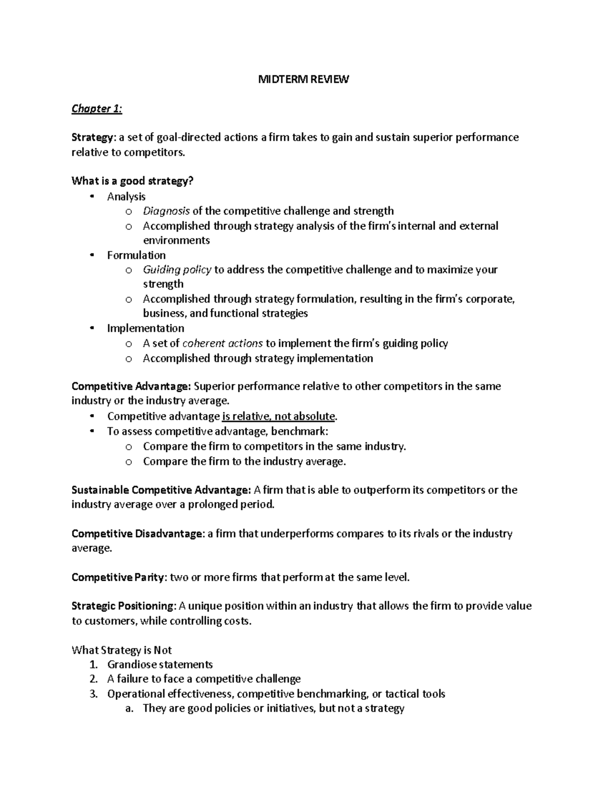 MIDTERM REVIEW: Strategic Management Concepts & Business Strategies ...