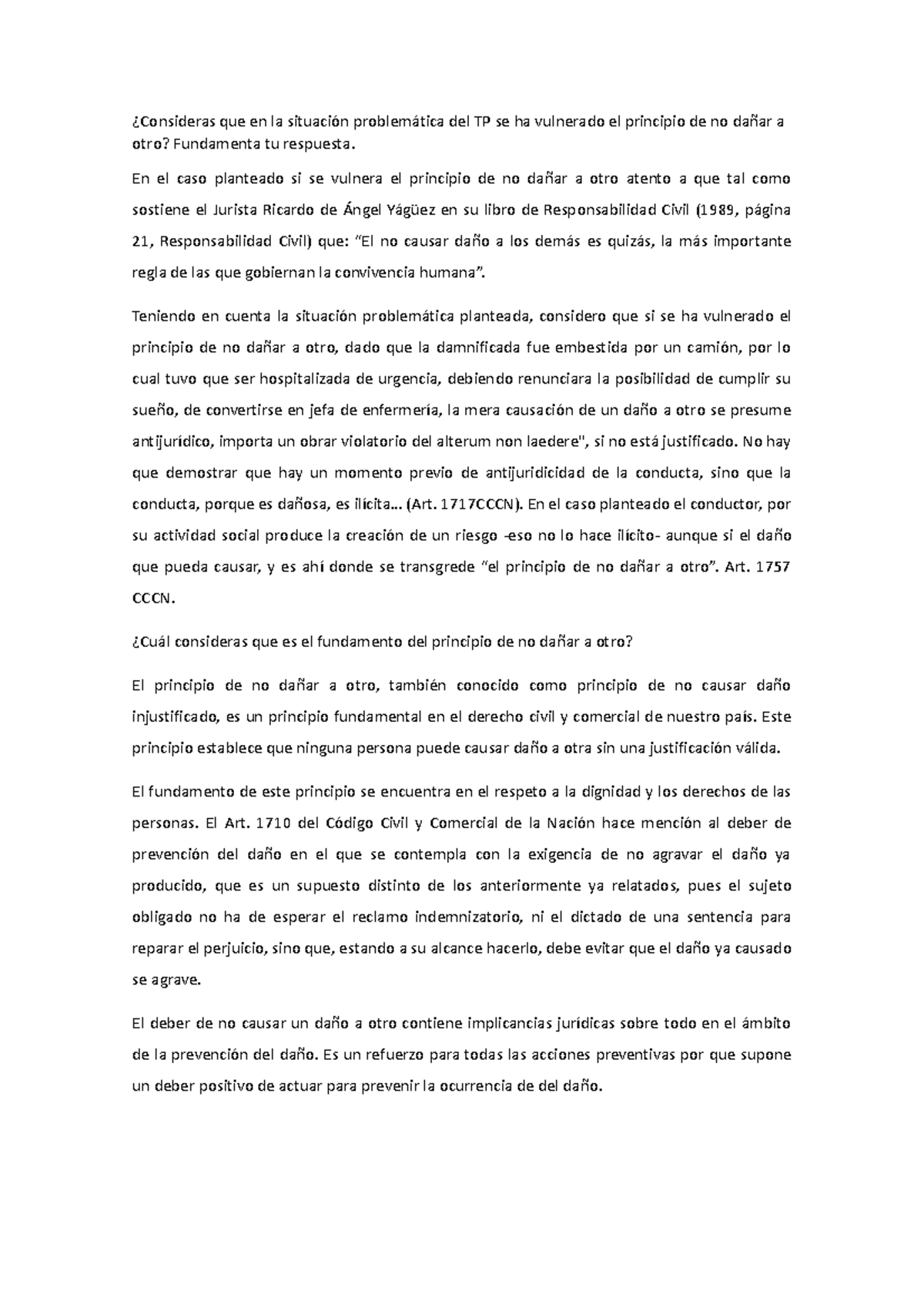 Foro 2 de Derecho de Daños: Análisis del Principio de No Dañar a Otro - Document Preview