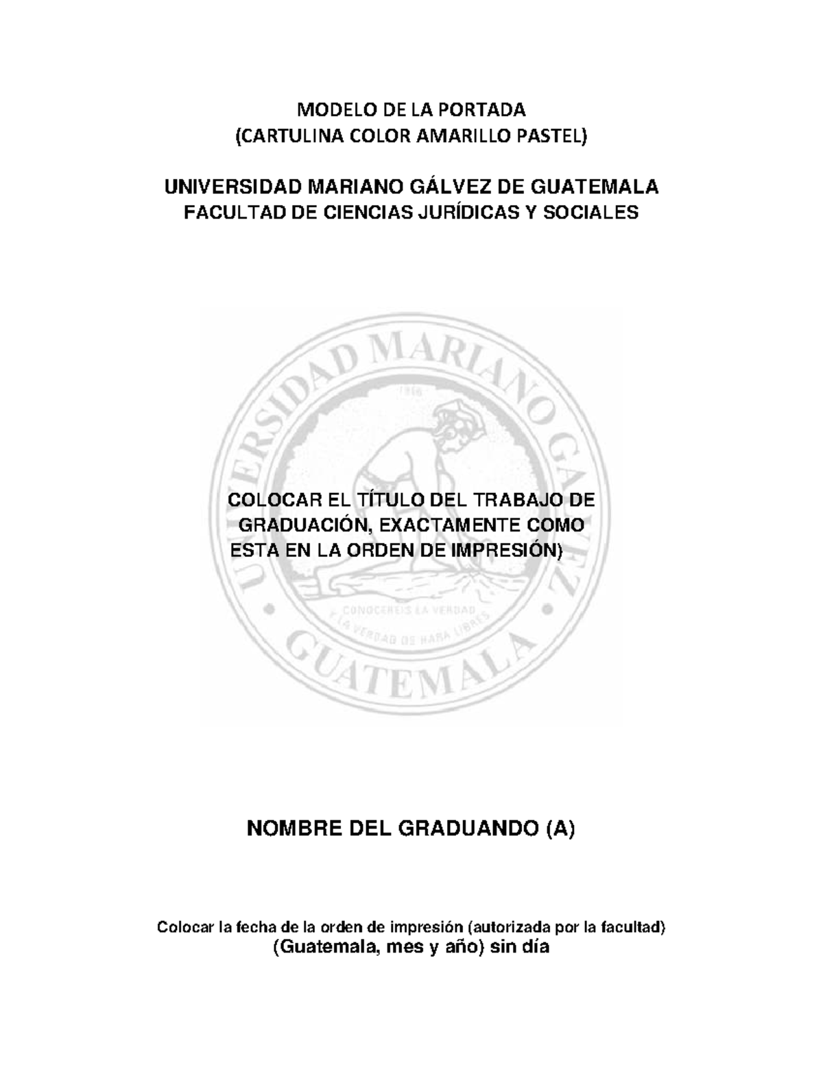 Lineamientos para la Portada de Tesis - Derecho UMG - Document Preview