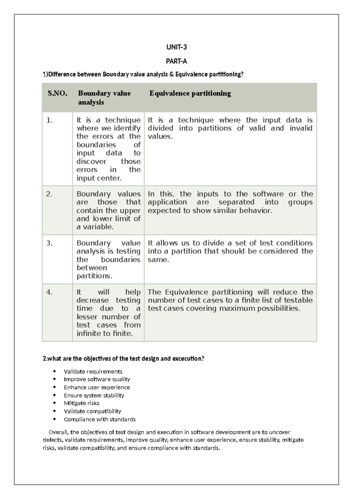 UNIT-3 2 MARKS NOTES: Boundary Value Analysis vs Equivalence ...