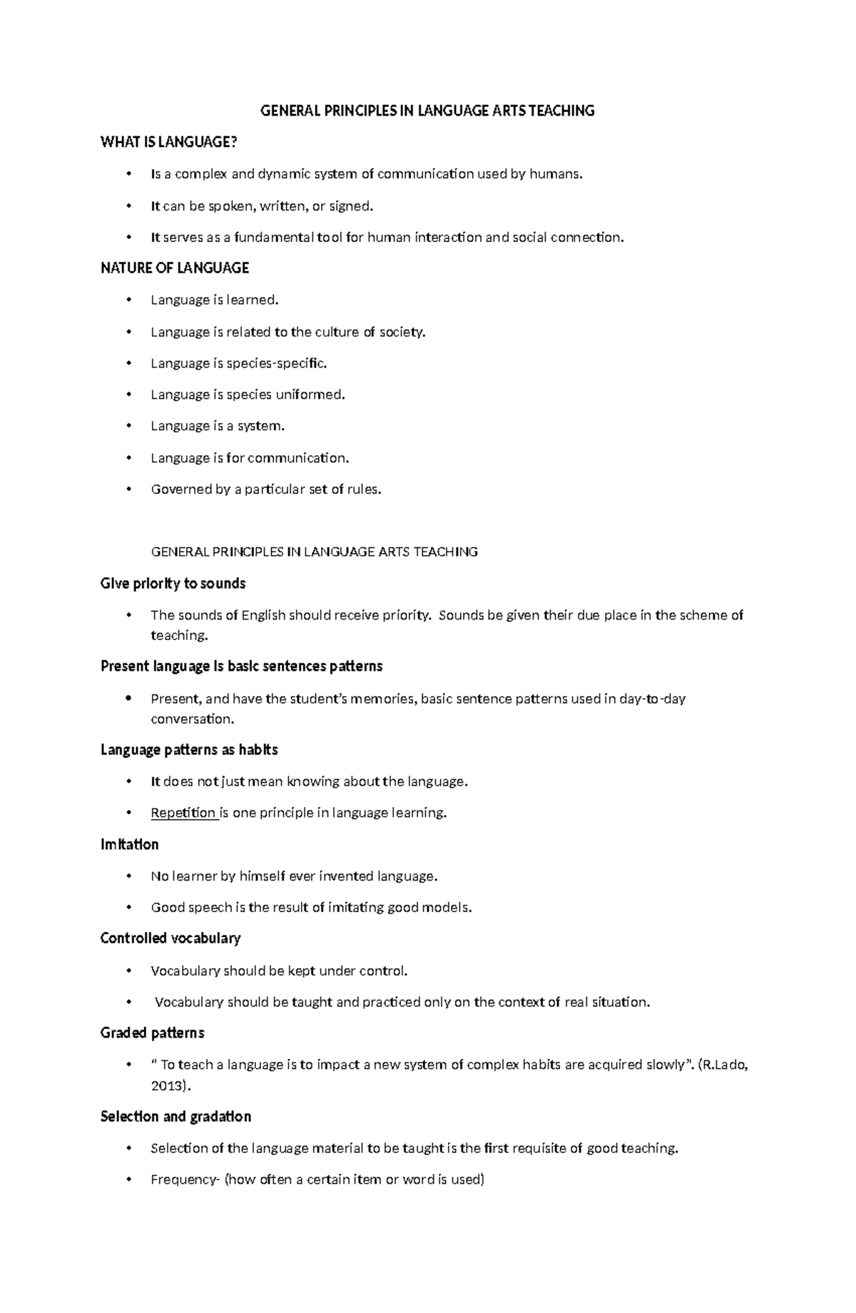 GENERAL PRINCIPLES IN LANGUAGE ARTS TEACHING: NATURE & USAGE - Studocu