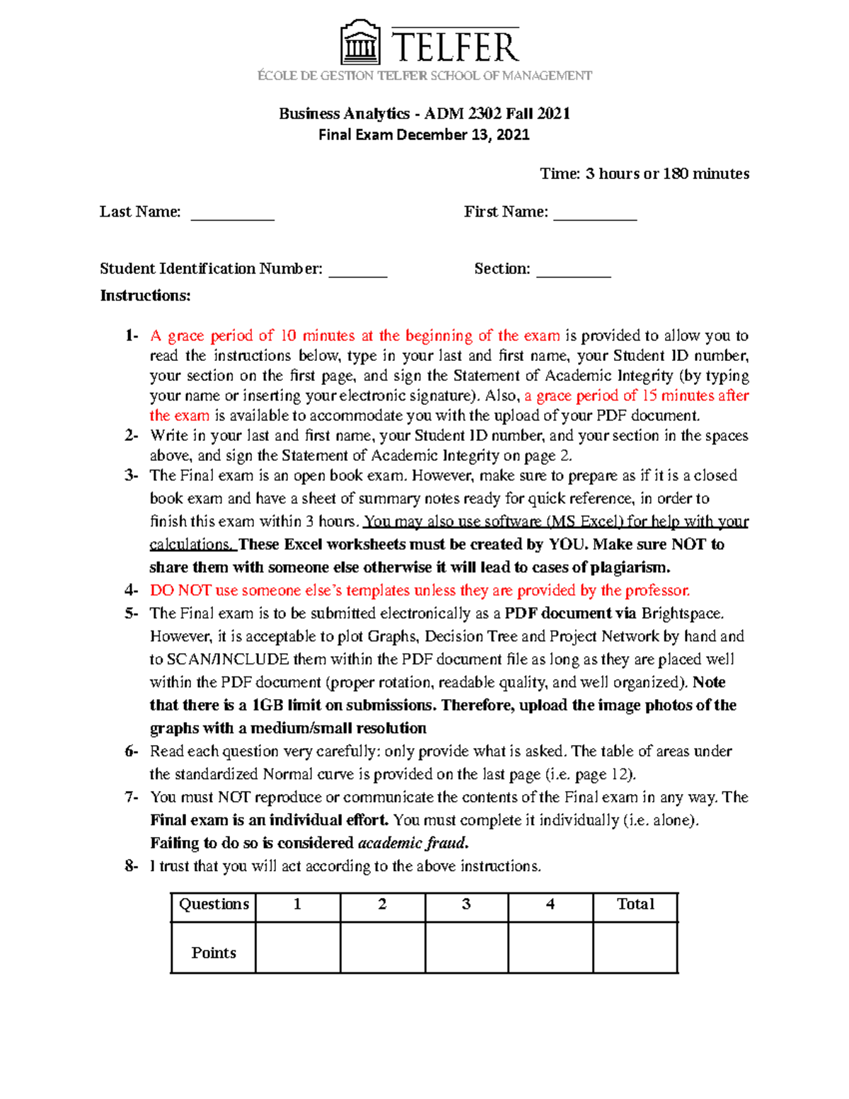 ADM2302 Final Exam Study Guide - Fall 2021 - Studocu