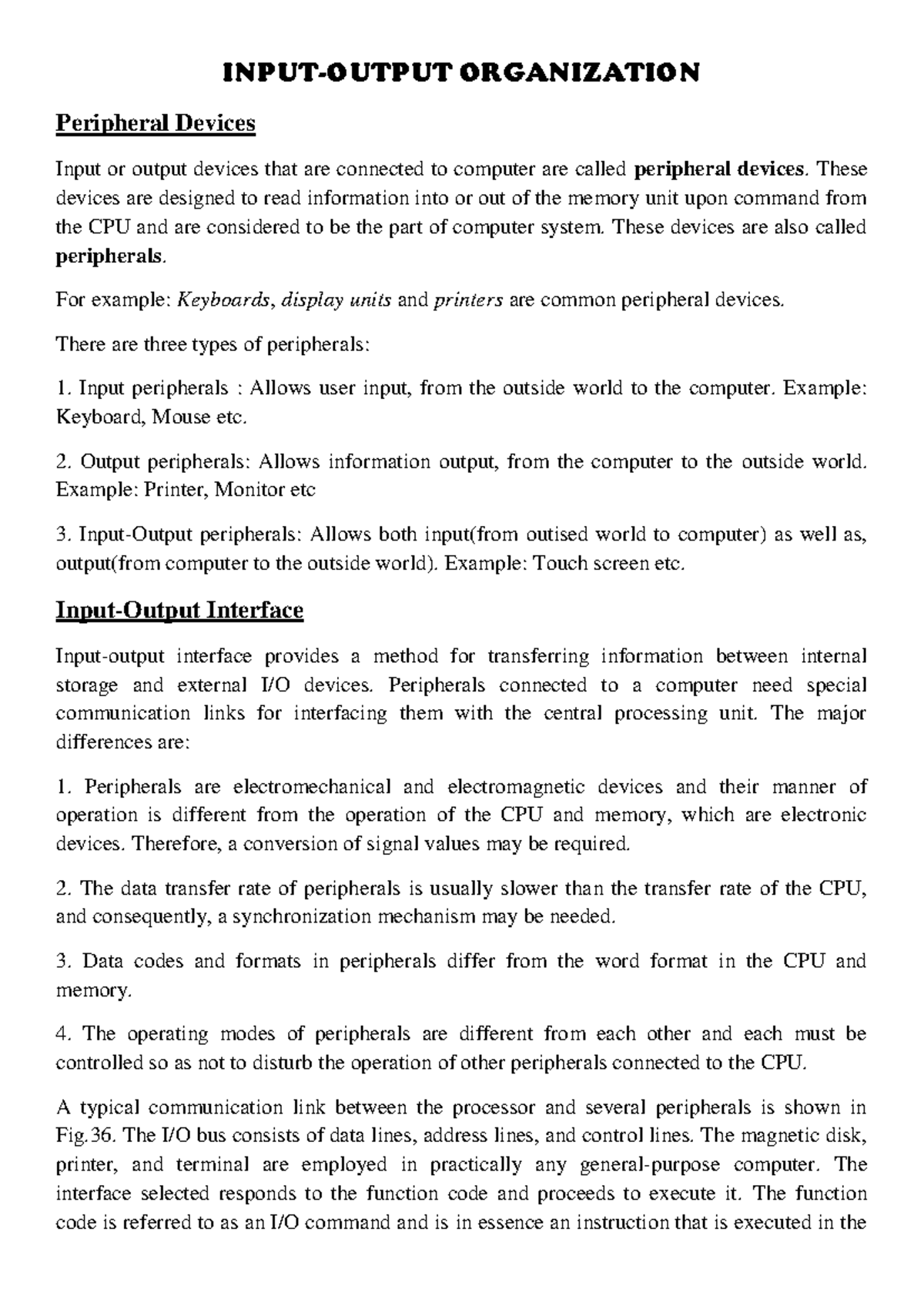 CO Unit III - Lecture Notes on Peripheral Devices and Communication ...